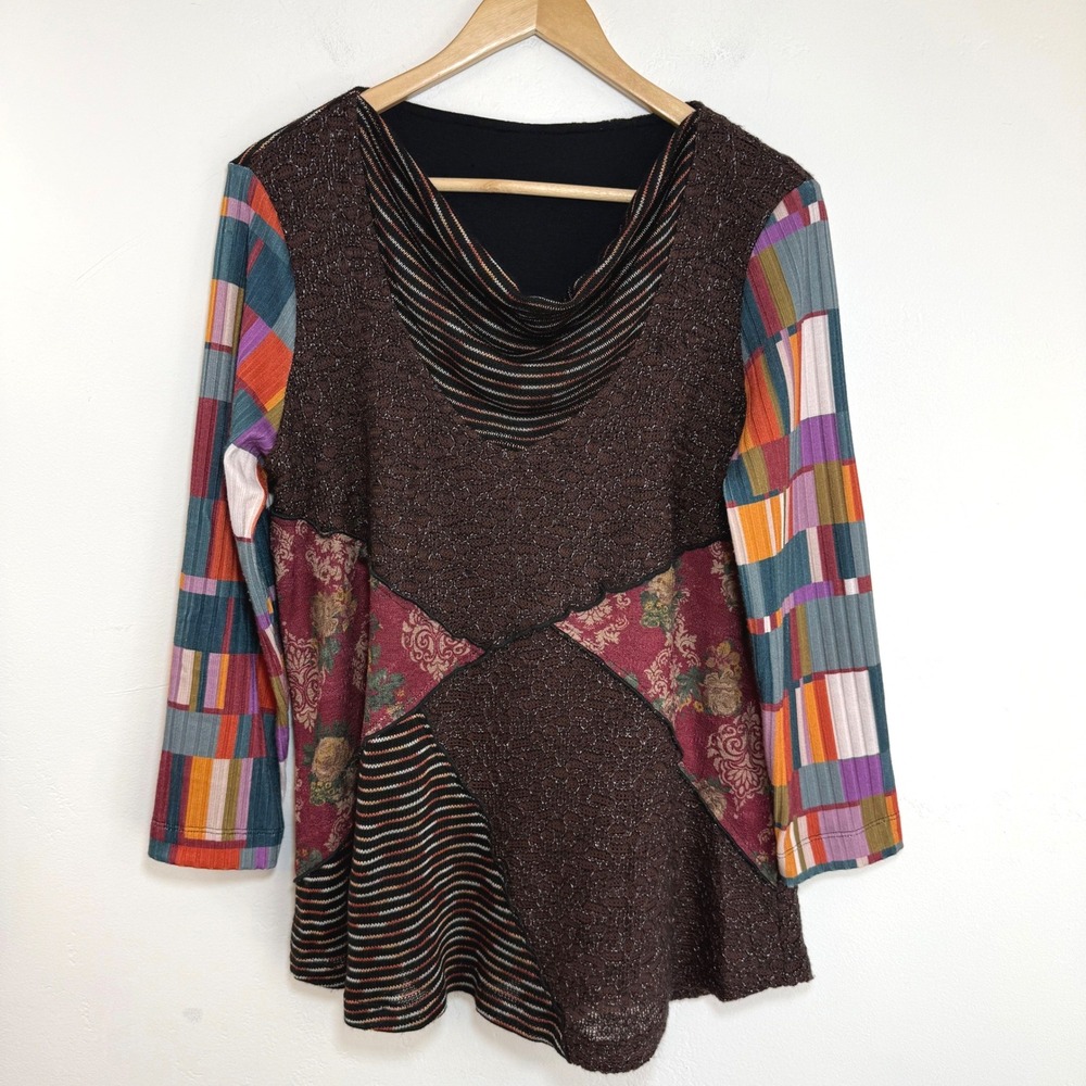 Ali Miles Patchwork Crochet Tunic Top Mixed Media Artsy Lagenlook Whimsygoth L